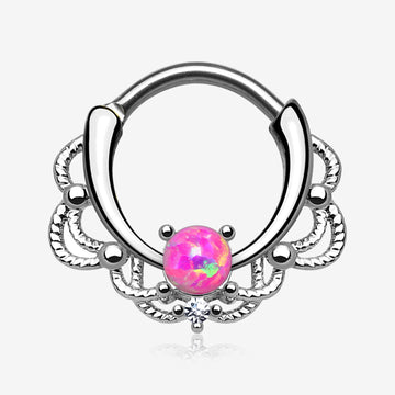 Fire Opal Sparkle Turan Clicker Hoop Ring-Pink Opal